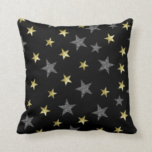 Silber & Gold Sterne Schwarzer Hollywood Star Glam Kissen