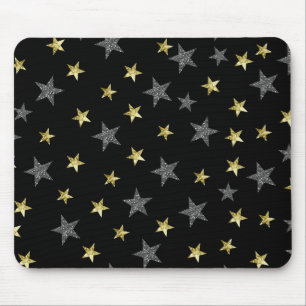 Silber & Gold Sterne Schwarzer Hollywood Star Glam Mousepad