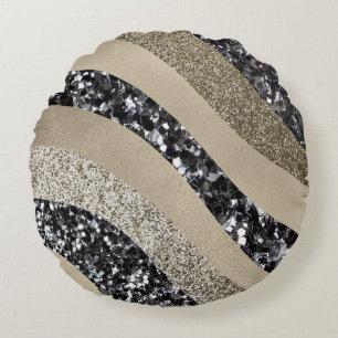 Silber Gold Welle Glitter Glam 1 Rundes Kissen