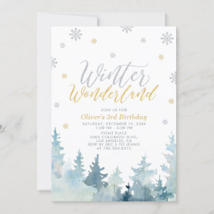 Silber & Gold Winter Wonderland Kindergeburtstag Einladung