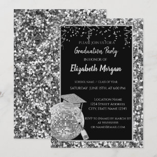 Silber-Graduierungskappe, Disco-Ball, Wein, Sequin Einladung