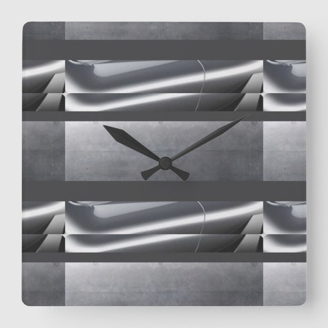 Silber, grau Abstrakt Quadratische Wanduhr (Vorderseite)