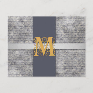 Silber Grau Gold Monogramm Buchstabe M Flache Noti Einladung