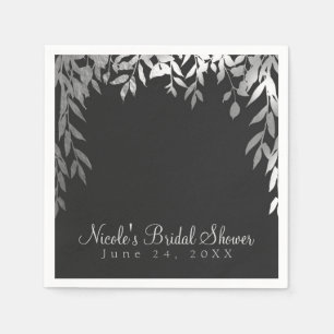Silber & Grau Moderne Glamour Botanische Blätter H Serviette