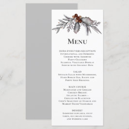 Silber, Grau, rostbraune Winter Botanische Hochzei Menükarte