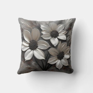 Silber Grau Schwarze Moderne Floral Kissen