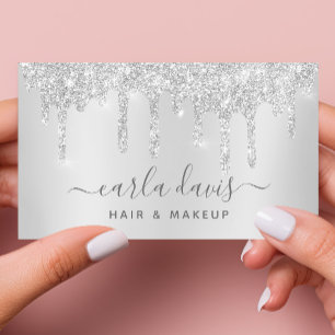 Silber-Grau-Tropfen-Funkel-Wimpernsalon-Makeup-Art Visitenkarte