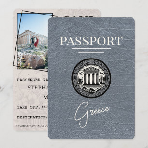 Silber Griechenland Reisepass Save-the-Date-Karte Save The Date