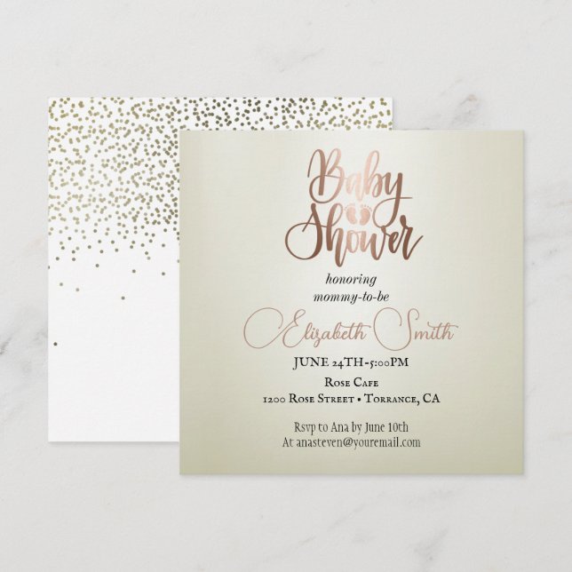 Silber Hintergrund, Konfetti, Babydusche Einladung (Vorne/Hinten)