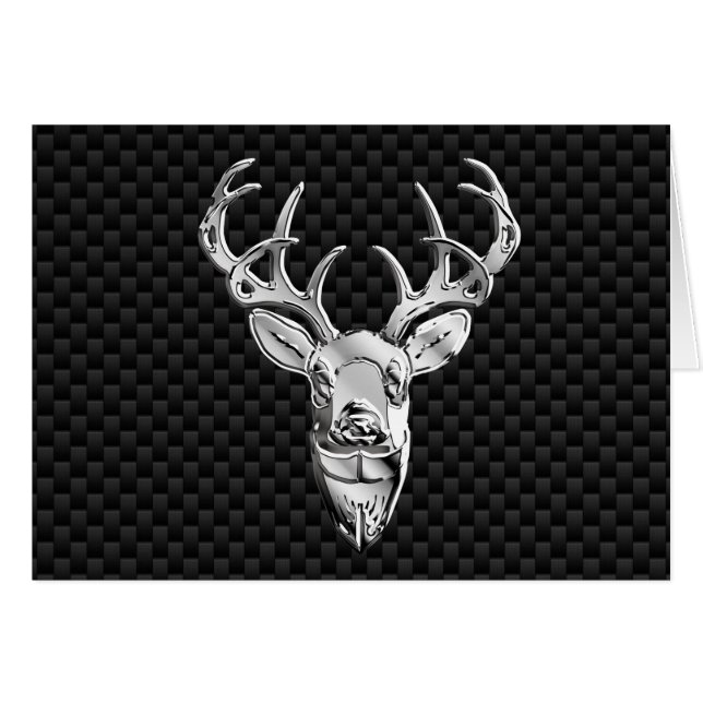 Silber Hirsch Design auf Carbon Fibre Style Print (Vorderseite (Horizontal))