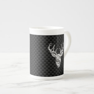 Silber Hirsch Design auf Carbon Fibre Style Print Prozellantasse