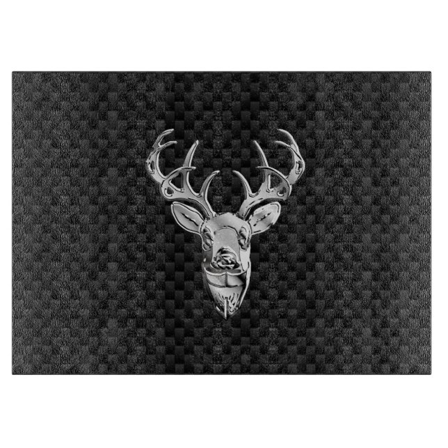 Silber Hirsch Design auf Carbon Fibre Style Print Schneidebrett (Vorderseite)