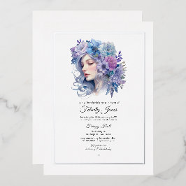 Silber, Icy Blue und Lilac Brautparty Folieneinladung
