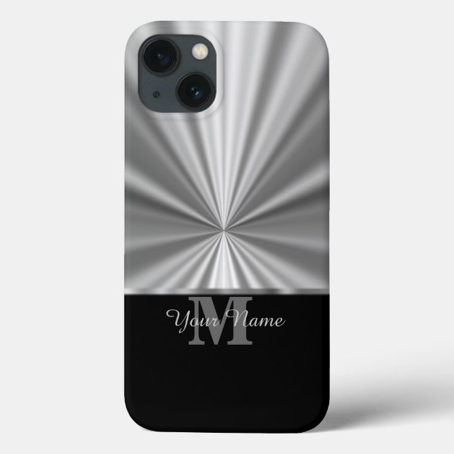 Silber-Imitat Metallisches Schwarzes Monogramm Case-Mate iPhone Hülle (Rückseite)