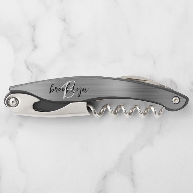 Silber-Imitate Pinselmetall-Monogramm-Skript Kellnermesser (Vorderseite)