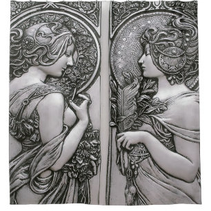 Silber ,Jugendstil ,Design, Frauen,Mucha,Schönhei Duschvorhang