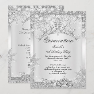 Silber Kristall Quinceanera 15. Winter Karosse Einladung
