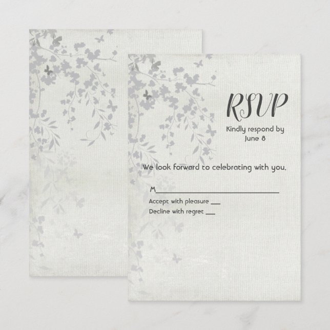Silber Leaf und Butterfly UAWG RSVP Karte (Vorne/Hinten)