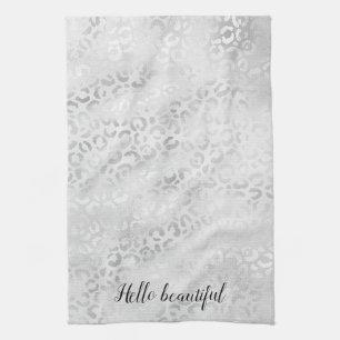 Silber Leopard Print personalisiert Geschirrtuch