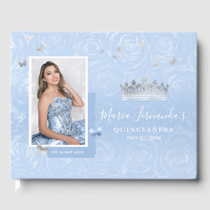 Silber Licht Baby Blaue Rosen Foto Quinceanera Gästebuch