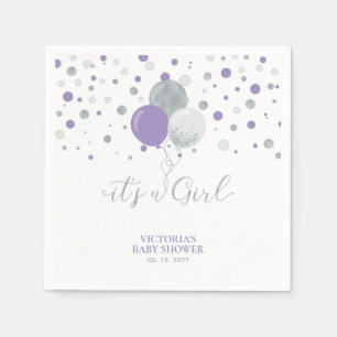 Silber & Lila It's a Girl Baby Shower Servietten