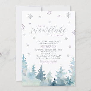 Silber & Lila   Schneeflocken Winter-Baby-Party Einladung