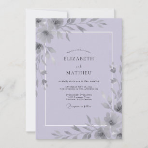 Silber-Lilafarbene Hochzeit mit gedämpften Eukalyp Einladung