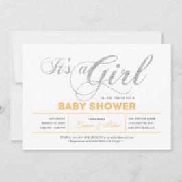 Silber | Mädchen, moderne Typografie Kinderdusche Einladung