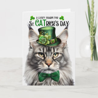 Silber Maine Coon St CATrick's Day Lucky Charm Feiertagskarte