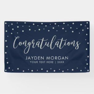 Silber & Marineblau Gratulations-Party-Event Banner