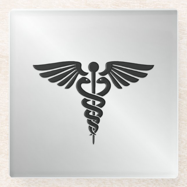 Silber Medical Caduceus Glasuntersetzer (Vorderseite)