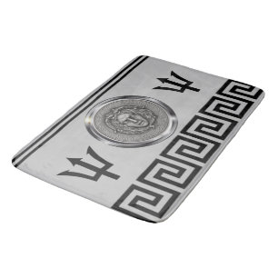 Silber Medusa, Griechischer Schlüssel, Dreizack Gr Badematte