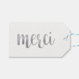 Silber "merci" bevorzugt Tags, Folie, horizontal Geschenkanhänger