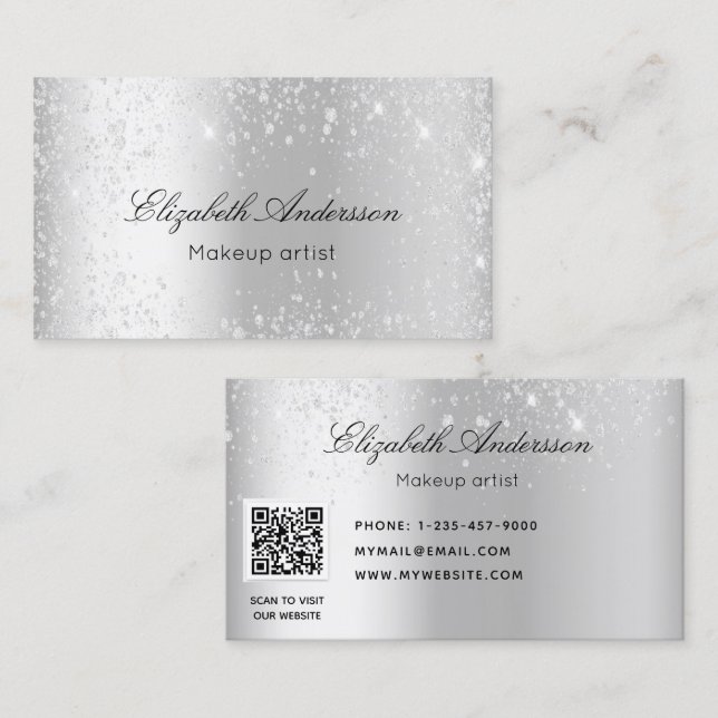 Silber-Metal-Glitzer, eleganter QR-Code Visitenkarte (Vorne/Hinten)