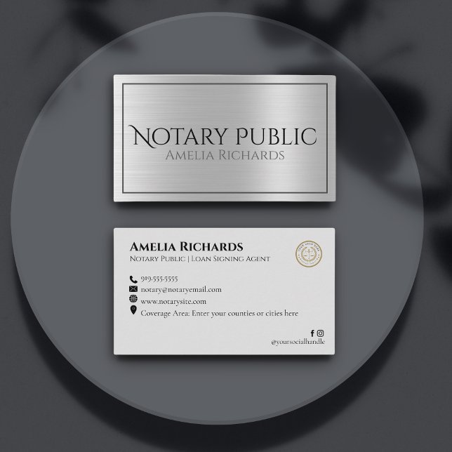 Silber-Metallic-Elegant Notary Public Visitenkarte (Von Creator hochgeladen)