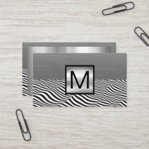 Silber-Metallic Monogram Business Card Visitenkarte