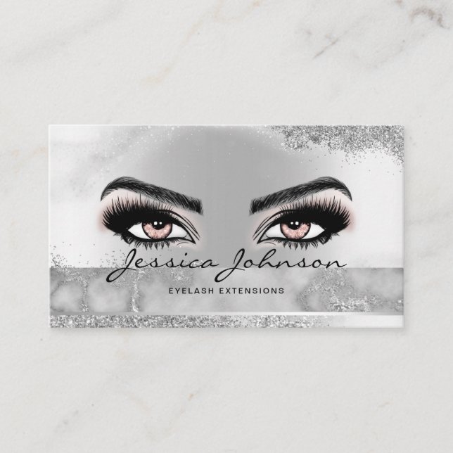 Silber-metallische Eyelashes Visitenkarte (Vorderseite)