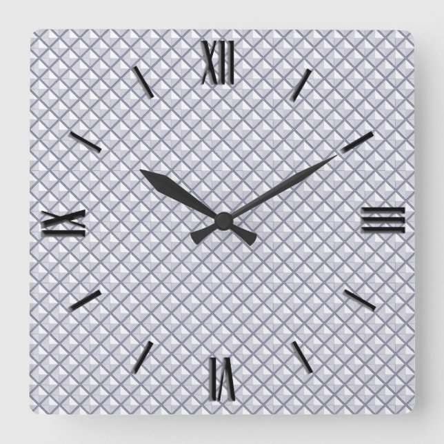 Silber, metallisches Aussehen, gestreiftes Gitter Quadratische Wanduhr (Vorderseite)