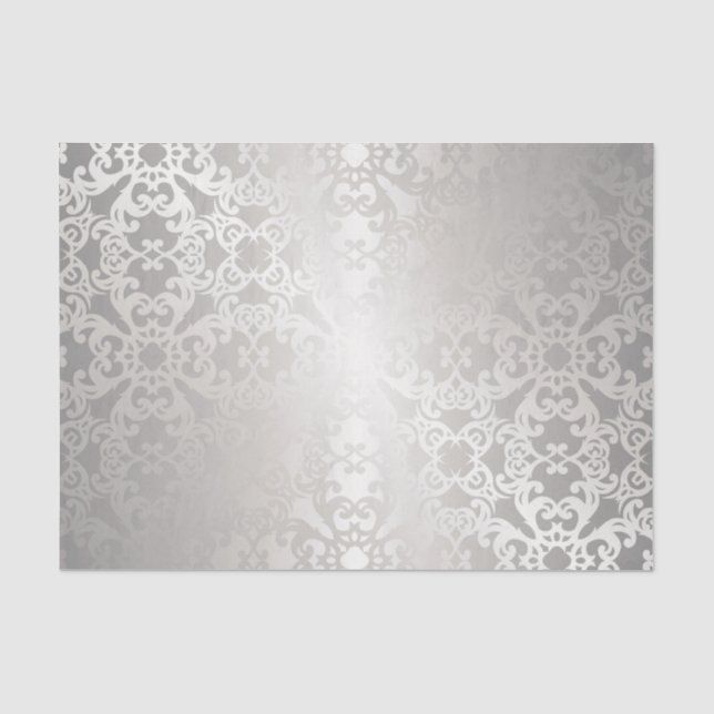 Silber, mit Blumen, Gitter, Damast, elegant, Seidenpapier (Vorderseite)