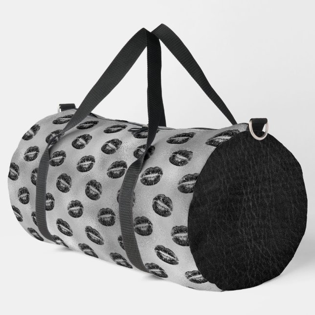 SILBER MIT RANDOM SCHWARZEN LIPPEN DUFFLE BAG (Linke Ecke)