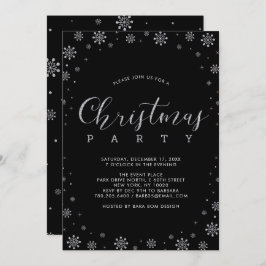 Silber | Moderne Schneeflocken Weihnachts-Abendess Einladung