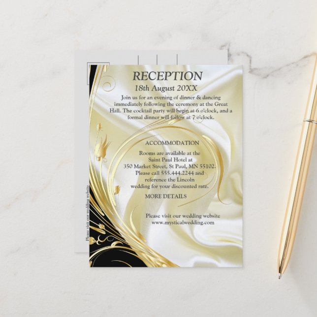 Silber oder Gold Abstrakte Blume auf - Seide Ankündigungspostkarte (Vorderseite/Rückseite Beispiel)