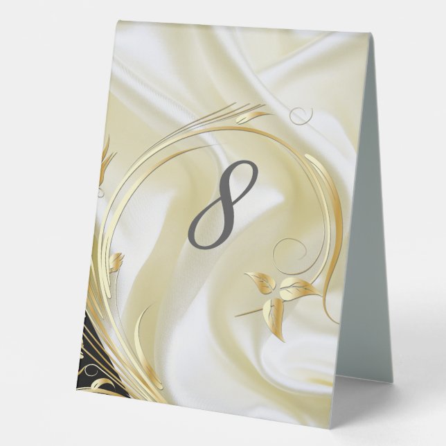 Silber oder Gold Abstrakte Blume auf - Seide Tischaufsteller (Vorderseite)