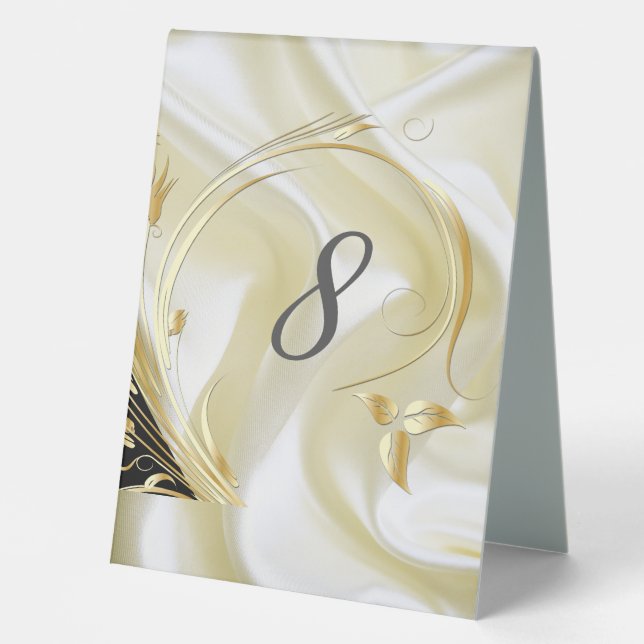 Silber oder Gold Abstrakte Blume auf - Seide Tischaufsteller (Vorderseite)