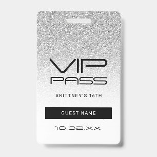 Silber Ombre Glitter Glam VIP Pass 16. Einladung Ausweis