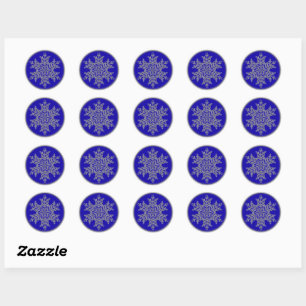 Silber Overlay Schneeflocke auf Kobalt Blau Runder Aufkleber