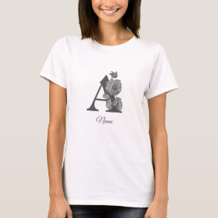 Silber-Pfingstrose Elegantes Monogramm Anfangsbuch T-Shirt