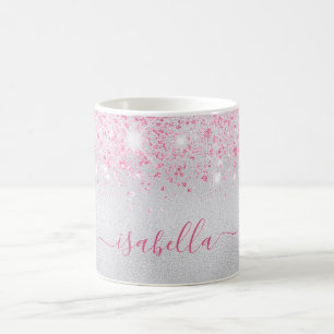 Silber-Rosa-Glitzer-Namensskript glamourös Kaffeetasse