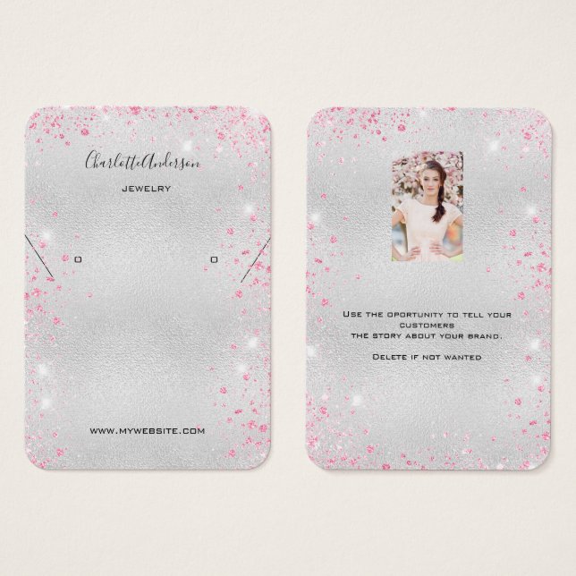 Silber-Rosa-Glitzer Ohrringe Foto-Display-Karte (Vorne & Hinten)