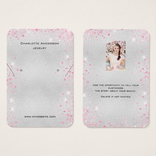 Silber-Rosa-Glitzer Ohrringe Foto-Display-Karte (Vorne & Hinten)